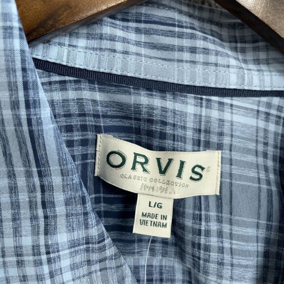 NEW Orvis Men's Size L Plaid Short Sleeve Button Up Shirt Blue Outdoor UPF 30 - Picture 6 of 11